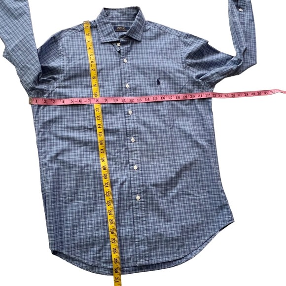 Polo Ralph Lauren Blue Small Plaid Long Sleeve Button Front Men's Shirt Sz M - Picture 11 of 13